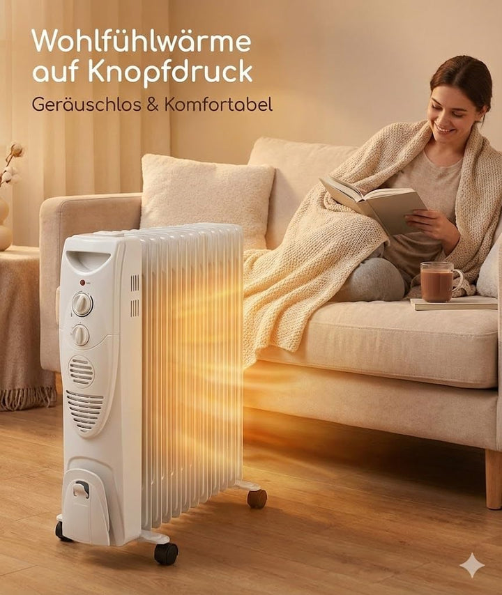 Ölradiator 2000W / 2500W | Mobiler Heizkörper mit Thermostat & 3 Heizstufen | Energiesparender Radia