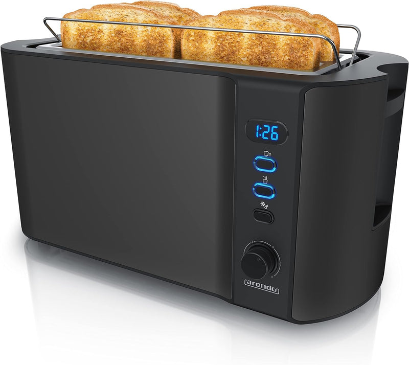 Arendo - Edelstahl Toaster Langschlitz 4 Scheiben - Defrost Funktion - wärmeisolierendes Gehäuse - m