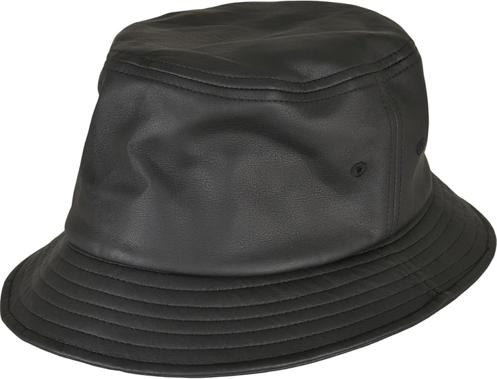 Flexfit Unisex Imitation Leather Bucket Hat Hut, Schwarz, Einheitsgrösse