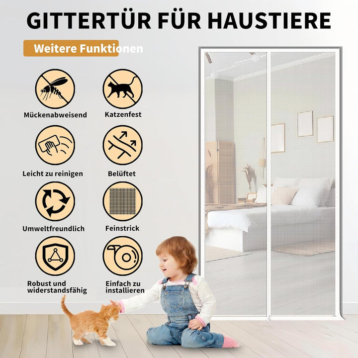 Katzentor Balkontür 90x210cm verdicktes Katzensicherheitstor für Wohnzimmer, Schlafzimmer, Küche, Te