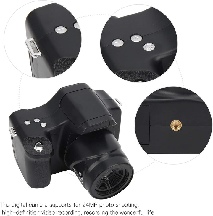 HD-DSLR-Kamera mit 18-fachem Zoom, 3-Zoll-LCD-HD-Bildschirm, CMOS 5 MP, Bis zu 24 MP Sensor, F/2,9 F