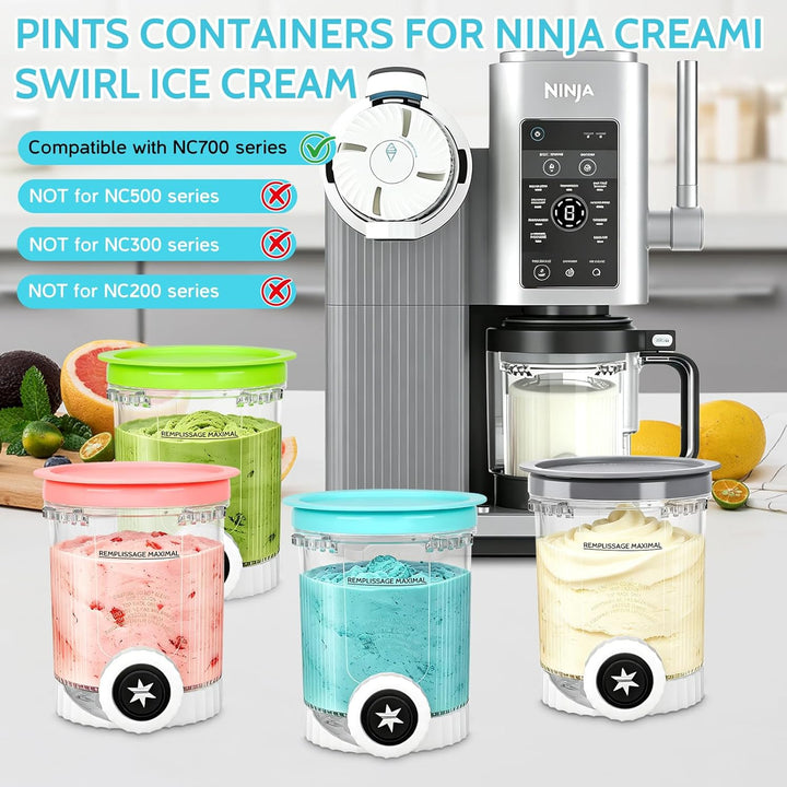 4er Set Behälter für Ninja Creami Swirl NC700 NC701EU, 480 ml Eisbehälter Ersatzbehälter mit farbige