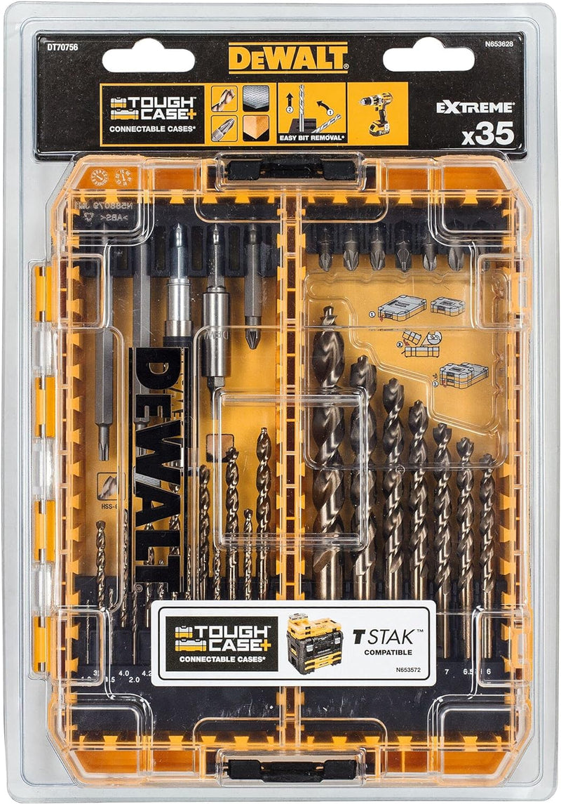 DEWALT Extreme 2 HSS-G Metallbohrer, Bit-Set DT70756(35-teilig,mit Zentrierspitze,hohe Bruchsicherhe