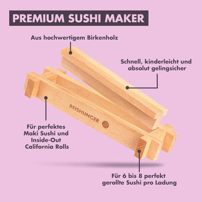 Reishunger Premium Sushi Maker Kit aus Birkenholz - für schnelles Maki Sushi & California Rolls (6 b