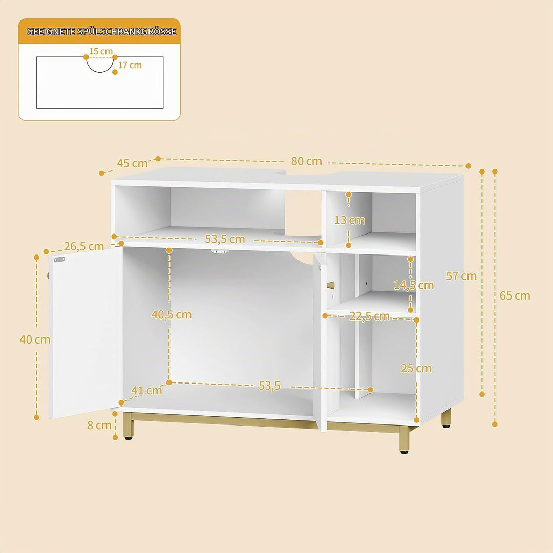 Hzuaneri Katzenschrank, Katzenklo Schrank mit Speicherfunktion, 80 x 45 x 65 cm, Waschbeckenuntersch