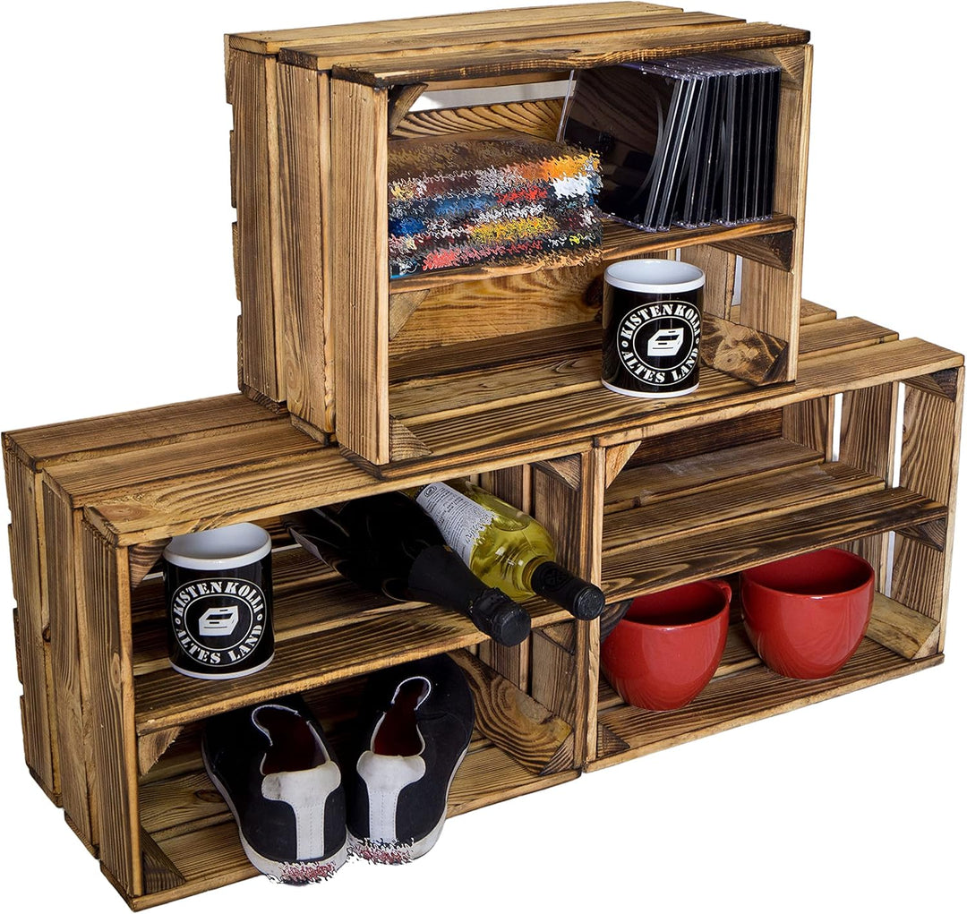 geflammtes Schuhregal Bella Mini für Kinder mit Zwischenbrett 40 x 30 x 25 cm/Apfelkisten Weinkisten
