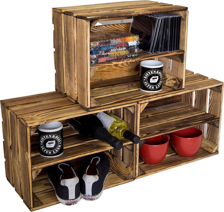 geflammtes Schuhregal Bella Mini für Kinder mit Zwischenbrett 40 x 30 x 25 cm/Apfelkisten Weinkisten