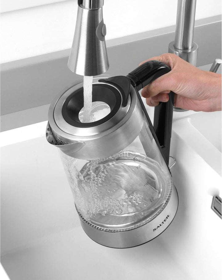 Salter Wasserkocher aus Glas mit Farbwechsel – 1,7 l, LED-Beleuchtung (Blau bis Rot), leicht zu befü