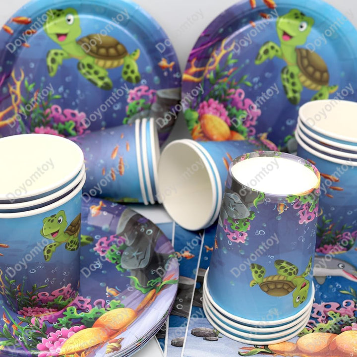 Doyomtoy 53 Stück Ozean Geburtstag Deko Set - Baby Shower Partygeschirr Mit Teller, Tassen, Serviett