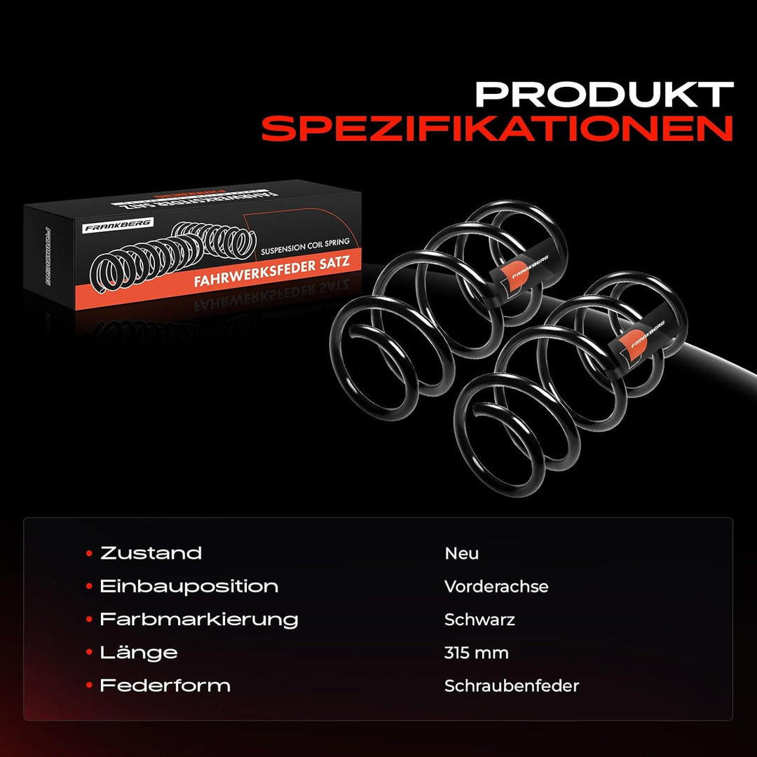 Frankberg 2x Federn Fahrwerksfeder Vorderachse Kompatibel mit Ibiza III 6L1 1.9 TDi 2002-2009 Polo 9