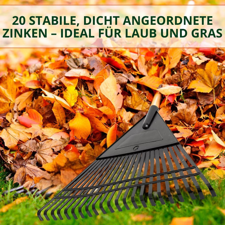 XXL Rechen 48 cm – Kunststoff Laubrechen 20 Zinken Gartenrechen für Stiel Ø 27mm, extra gross, ideal