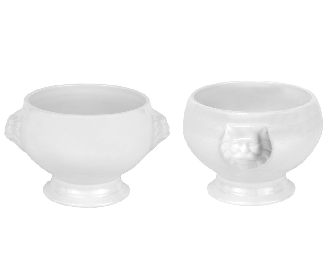 Van Well Löwenkopfterrinen 2er Set – 400ml Suppentassen mit Löwenkopf-Relief – Aus Porzellan – Ofenf