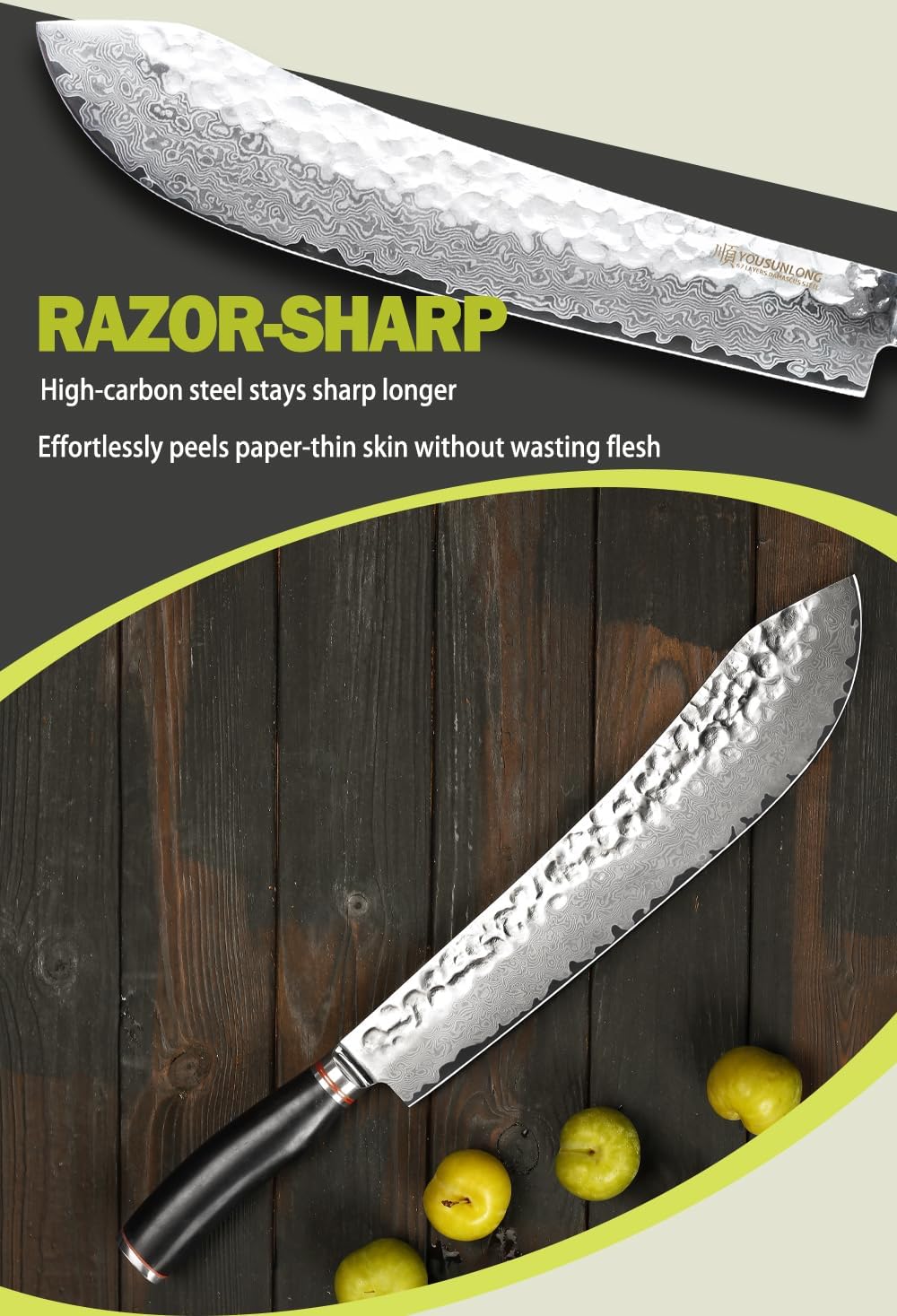 YOUSUNLONG Damast Blockmesser gross - Klinge 30,00 cm Länge - extra scharfes Profi Metzgermesser mit