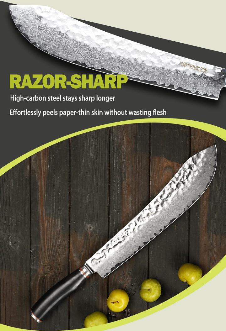 YOUSUNLONG Damast Blockmesser gross - Klinge 30,00 cm Länge - extra scharfes Profi Metzgermesser mit