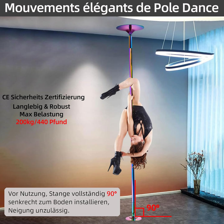 PRIOR FITNESS Pole Dance Tanzstange 45mm von 2,35 bis 2,74 m Höhenverstellbar,2 Modi: drehend/statis
