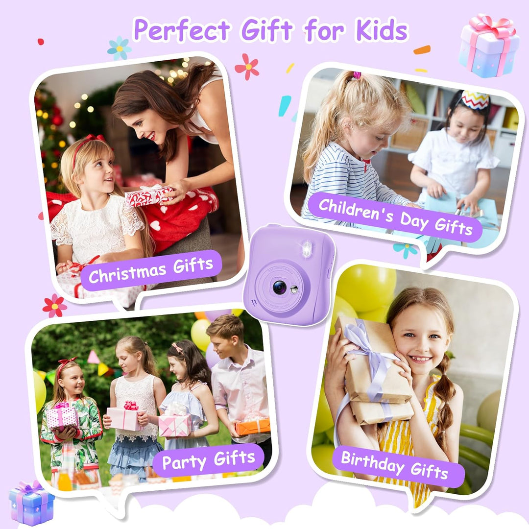 Hangrui Kinderkamera Sofortbildkamera, 14MP Sofortbildkamera Kinder mit 32G Karte & Druckpapier, 108