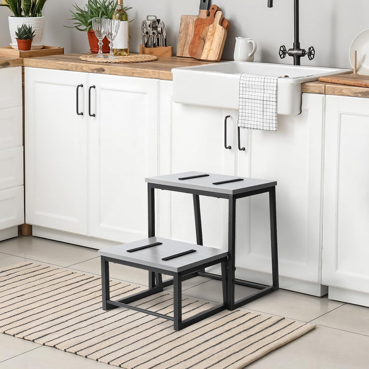 smusei 2 Stufen Tritthocker Klappbar für Erwachsene &amp; Kinder, 3-in-1 Stabiler Holzhocker Fussbank Ab