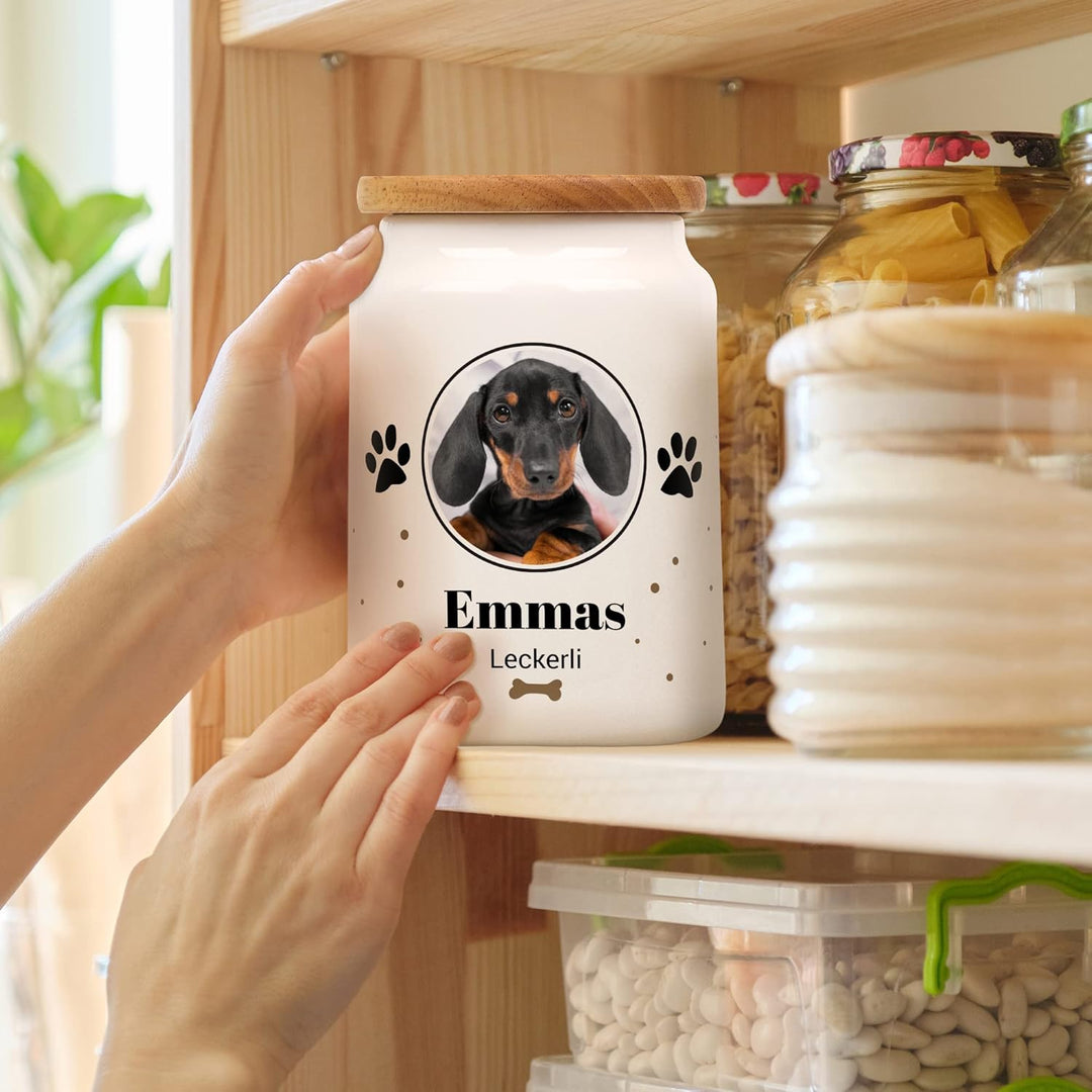 Grosse Leckerlidose "Pfoten-Design" gestalten - personalisiert mit Foto und Wunschnamen - für Hunde