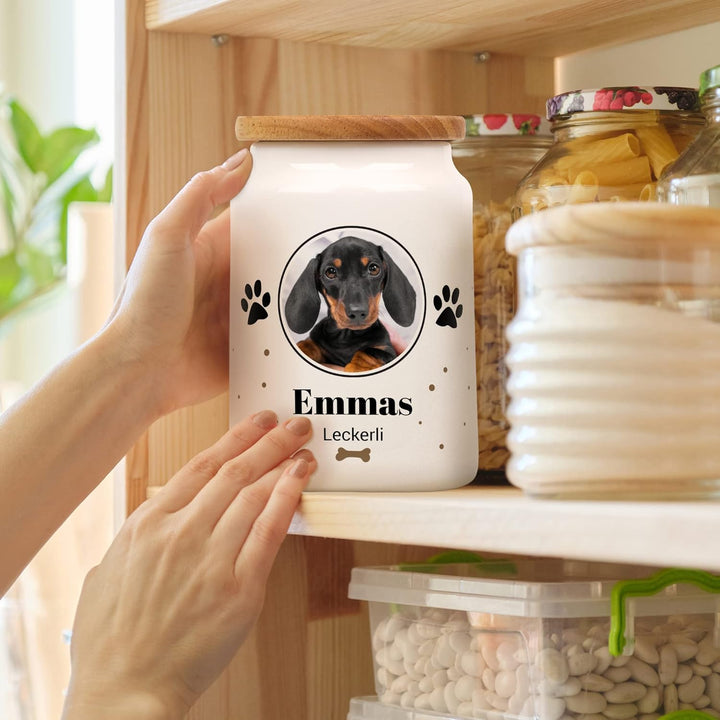 Grosse Leckerlidose "Pfoten-Design" gestalten - personalisiert mit Foto und Wunschnamen - für Hunde