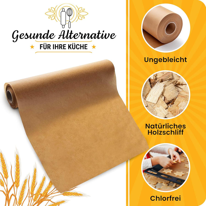 Ungewachstes Backpapier Rolle – 38cm x 64m Butterbrotpapier mit Schneidemesser, Pergamentpapier Roll