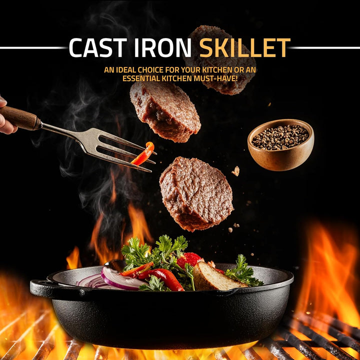 KICHLY Vorgewürzt Gusseisen Skillet 12 Zoll, Safe Grill Kochgeschirr für den Innen- und Aussenbereic