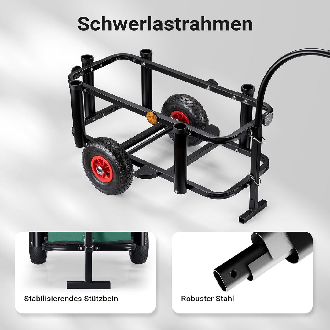 Wiltec Angelwagen mit Tasche, Angel Trolley bis 50 kg, Transportkarre mit 60 l Volumen, Bollerwagen