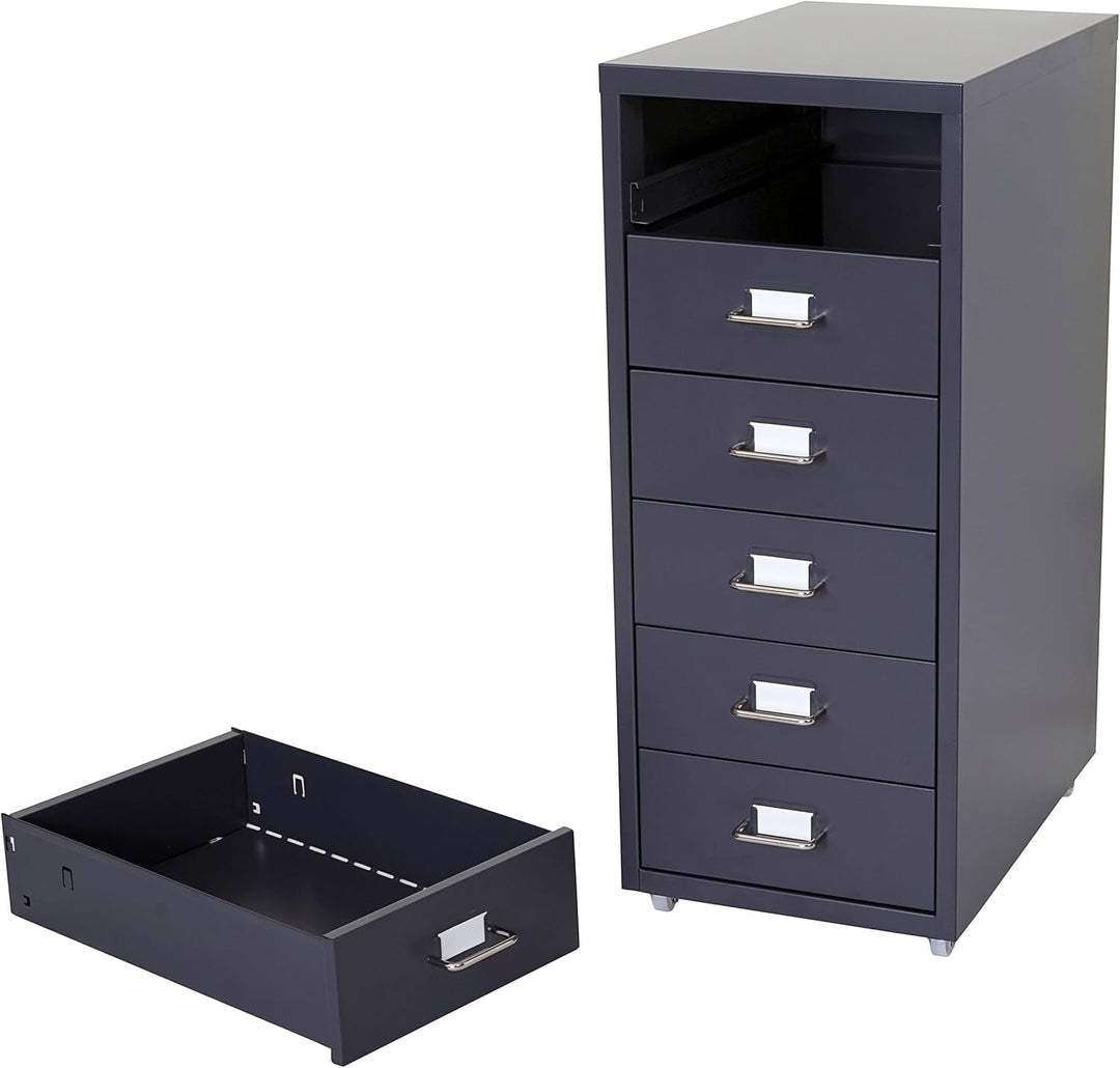 Mendler Rollcontainer Boston T851, Schubladenschrank Stahlschrank, 69x28x41cm 6 Schubladen - dunkelg