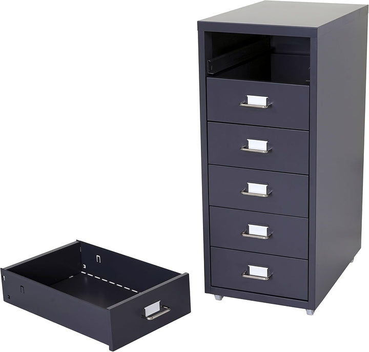 Mendler Rollcontainer Boston T851, Schubladenschrank Stahlschrank, 69x28x41cm 6 Schubladen - dunkelg