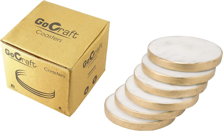 GoCraft Marmoruntersetzer mit goldfarbenem Rand, handgefertigt, für Getränke, Weingläser, 6 Stück Se