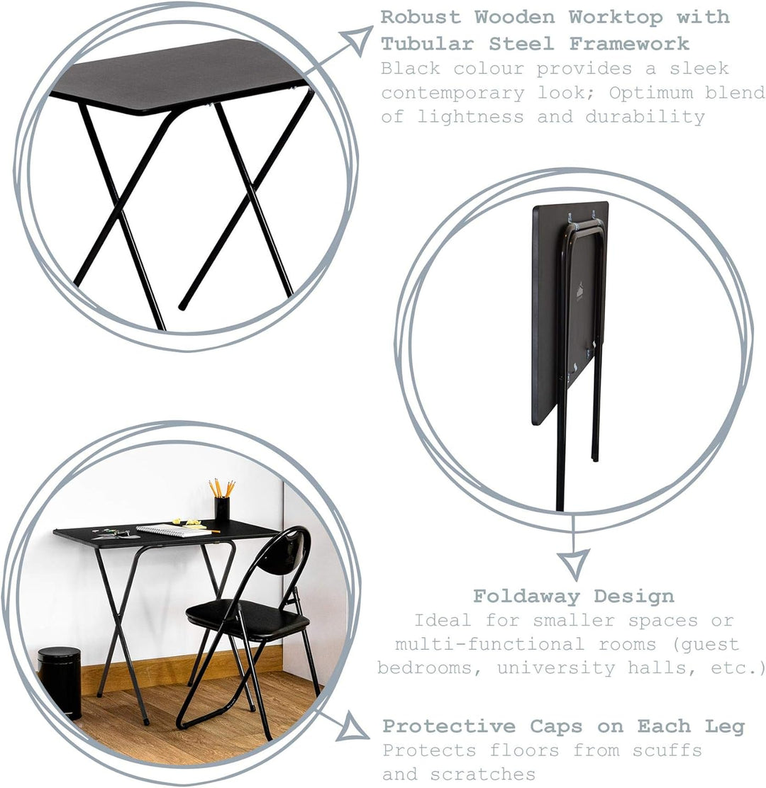 Harbour Housewares Klappschreibtisch für Laptop/Computer - Holz - Schwarzes Gestell/Schwarze Tischpl