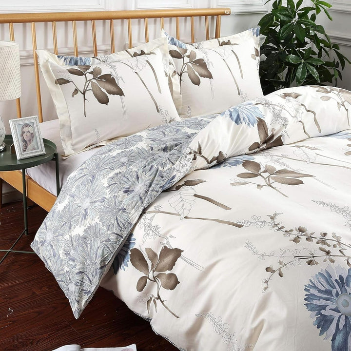 Tospass Bettwäsche 200x220 cm 3 Teilig Blumen Weiss Beige Modern Floral Bettwäsche Set Mädchen Bettb