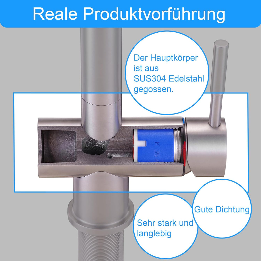 Edel & Bach hochwertiger Küchenarmatur, Präzisionsguss Wasserhahn aus SUS304 Edelstahl, 140° schwenk