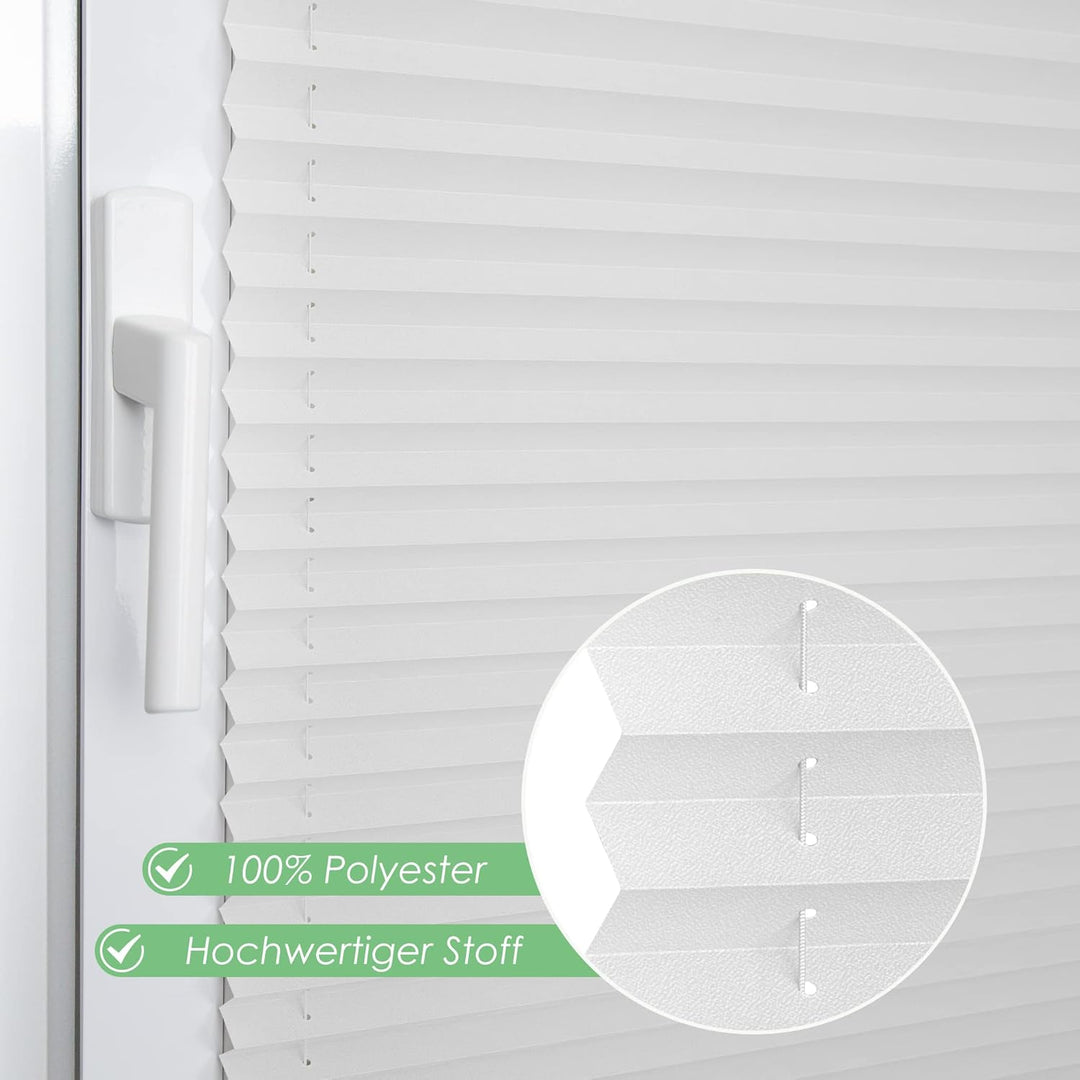 bobodeco Plissee ohne Bohren Klemmfix Faltrollo Jalousie Weiss 55x150cm (BxH), Plisseerollo Sichtsch