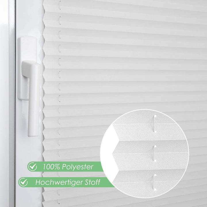 bobodeco Plissee ohne Bohren Klemmfix Faltrollo Jalousie Weiss 60x130cm (BxH), Plisseerollo Sichtsch