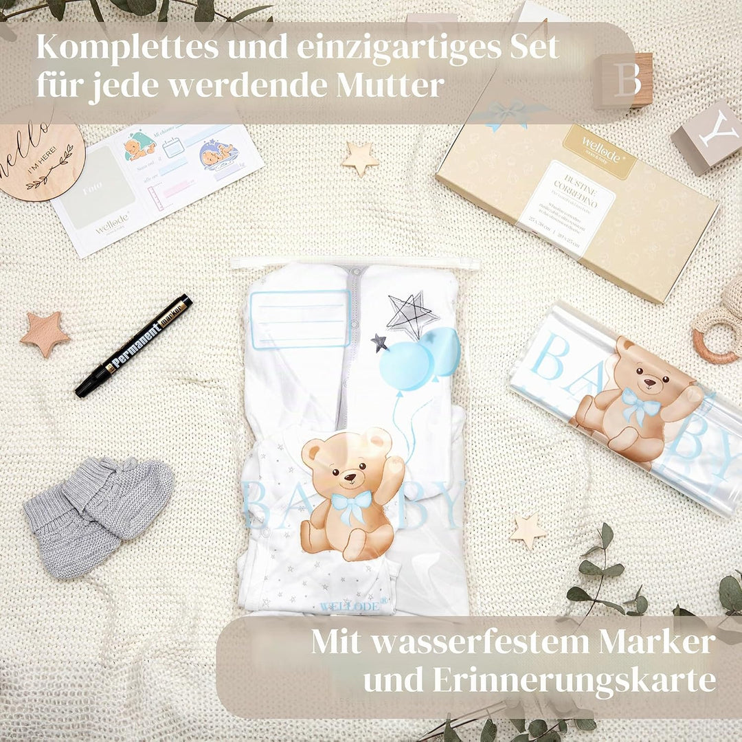 8 Beutel für Neugeborene, Krankenhaus, Teddybär, 6 grosse und 2 kleine – wiederverwendbare Wickeltas