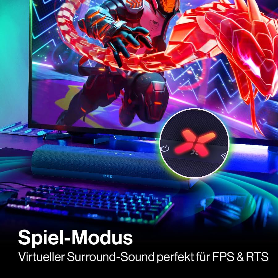 OXS Thunder Lite PC-Gaming-Soundbar, Soundbars für Fernseher mit Virtuellem Surround-Sound, 2 Breitb