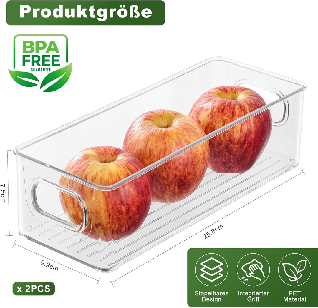 2er Pack Kühlschrank Organizer Aufbewahrung Boxen Set, Fridge Organizer Schublade Ordnungssystem Sta