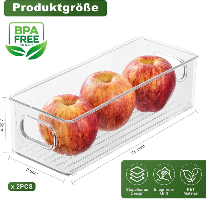 2er Pack Kühlschrank Organizer Aufbewahrung Boxen Set, Fridge Organizer Schublade Ordnungssystem Sta