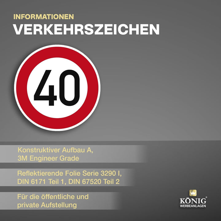 Verkehrszeichen Zulässige Höchstgeschwindigkeit 40 Nr. 274-40 | Ø 420mm, Alu 2mm, RA1 | Original Ver