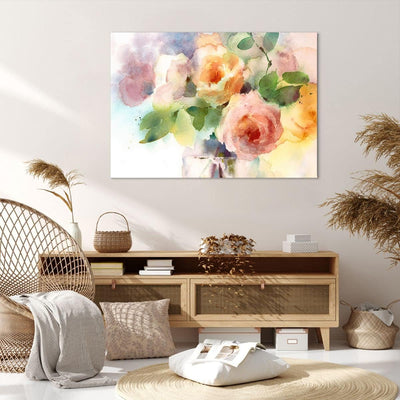 Bilder auf Leinwand 100x70cm Leinwandbild mit Rahmen Rose Blume Garten Gross Wanddeko Bild Schlafzim