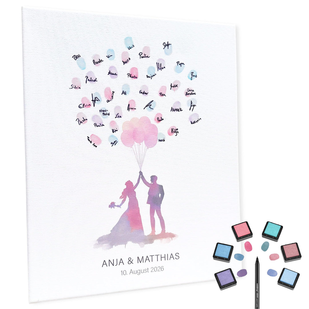 KATINGA Personalisierte Leinwand zur Hochzeit - Bild für Fingerabdrücke mit Brautpaar in Aquarell -