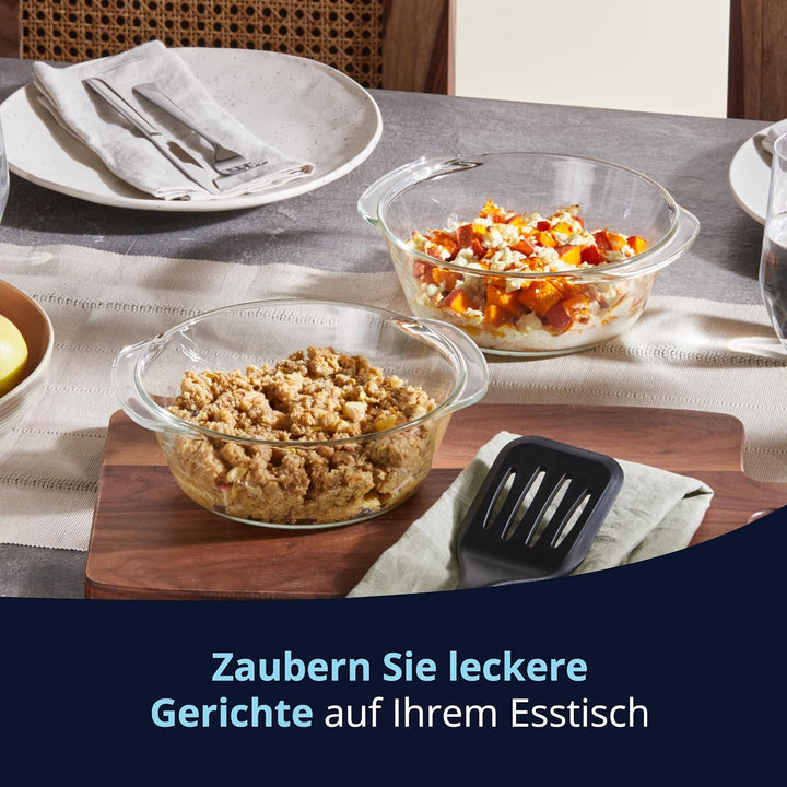 KHG Auflaufformen aus Glas mit Deckel 4er Set 1,5 Liter Rund für kalte & warme Speisen, spülmaschine