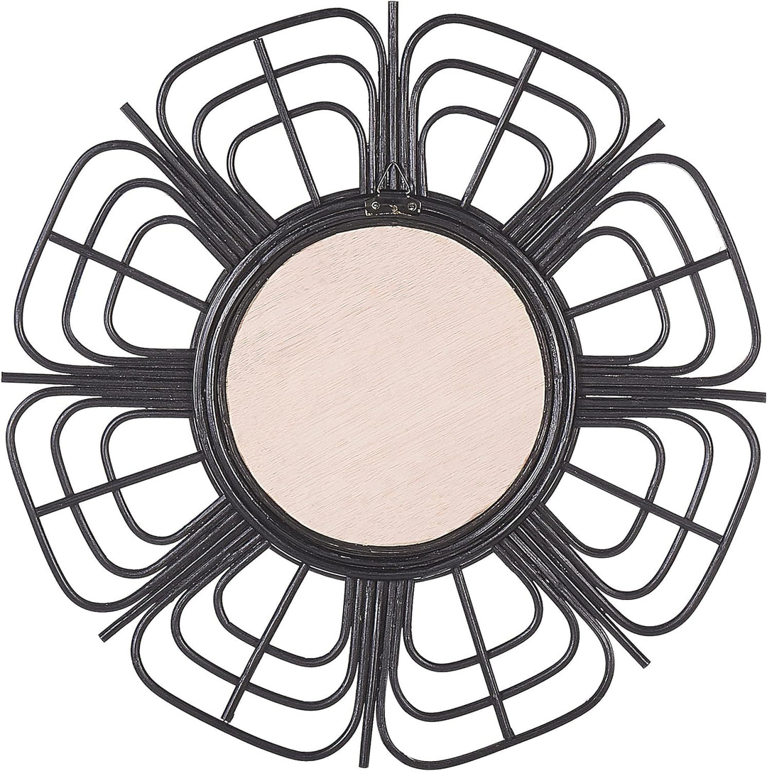 Dekorativer Wandspiegel schwarz aus Rattan Sonnenform rund Boho 60 cm Pasaku
