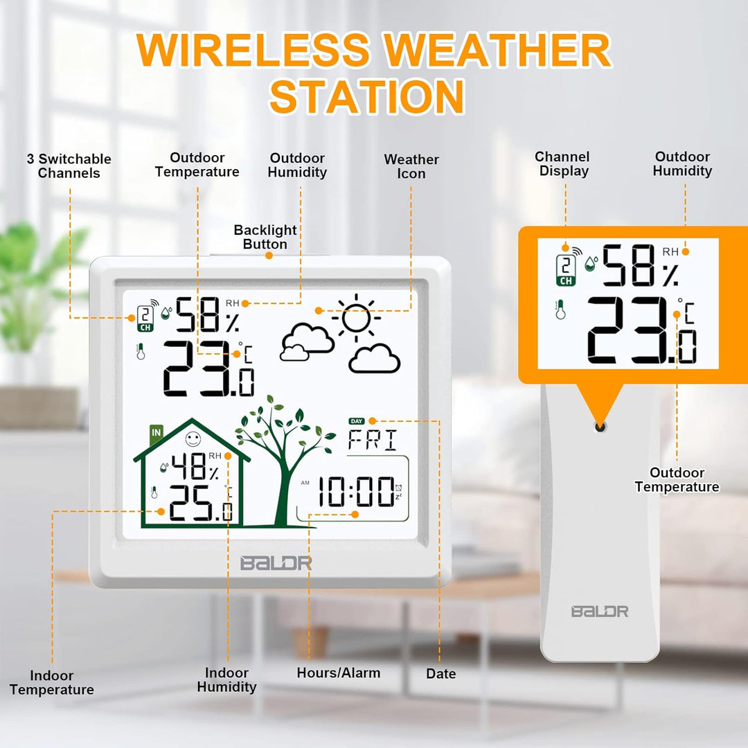 LEVIPE Wetterstation Funk mit Aussensensor, Digital Homradise Funkwetterstation mit Innen Aussen Tem