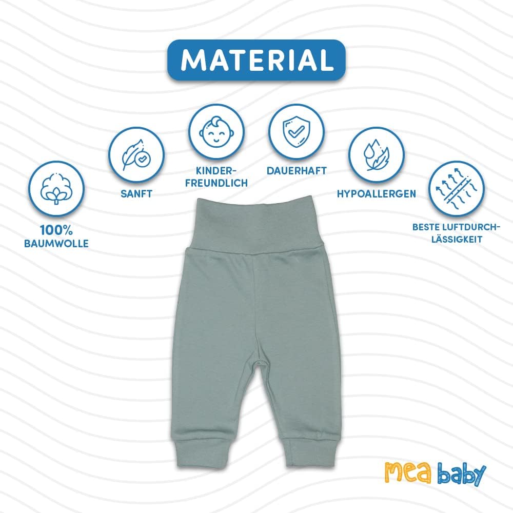 MEA BABY 5er Pack Baby Hosen Unisex für Jungen &amp; Mädchen | Pumphose aus 100% Baumwolle mit breitem B