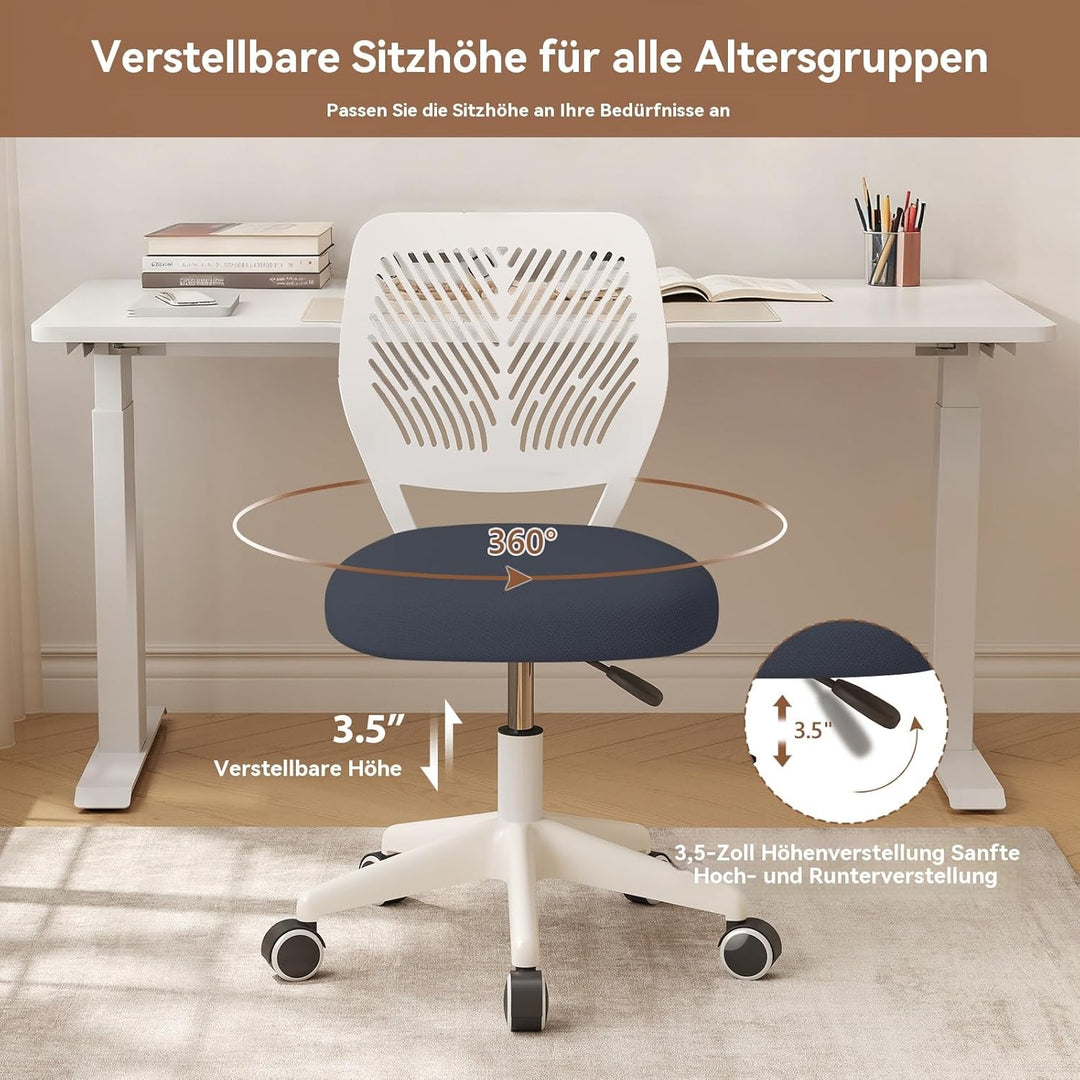 Höhenverstellbarer Homeoffice-Stuhl ohne Armlehnen – runder Schreibtisch-Rollhocker mit Rückenlehne