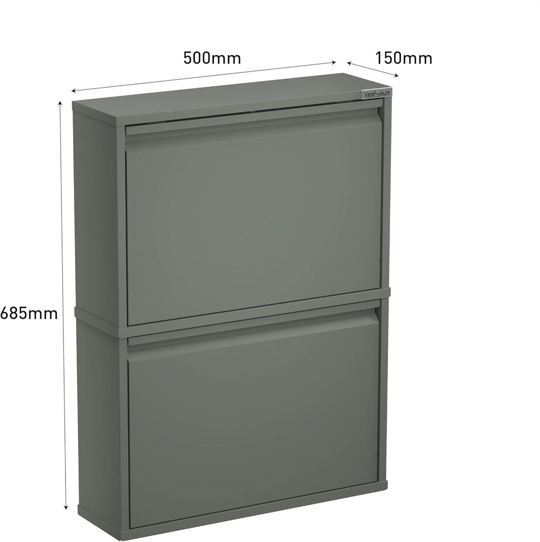 VEEHAUS Schuhregal, schmal, hoch, Schuhschrank, mit magnetischem Deckel, Wandmontage, aus Metall (Ze