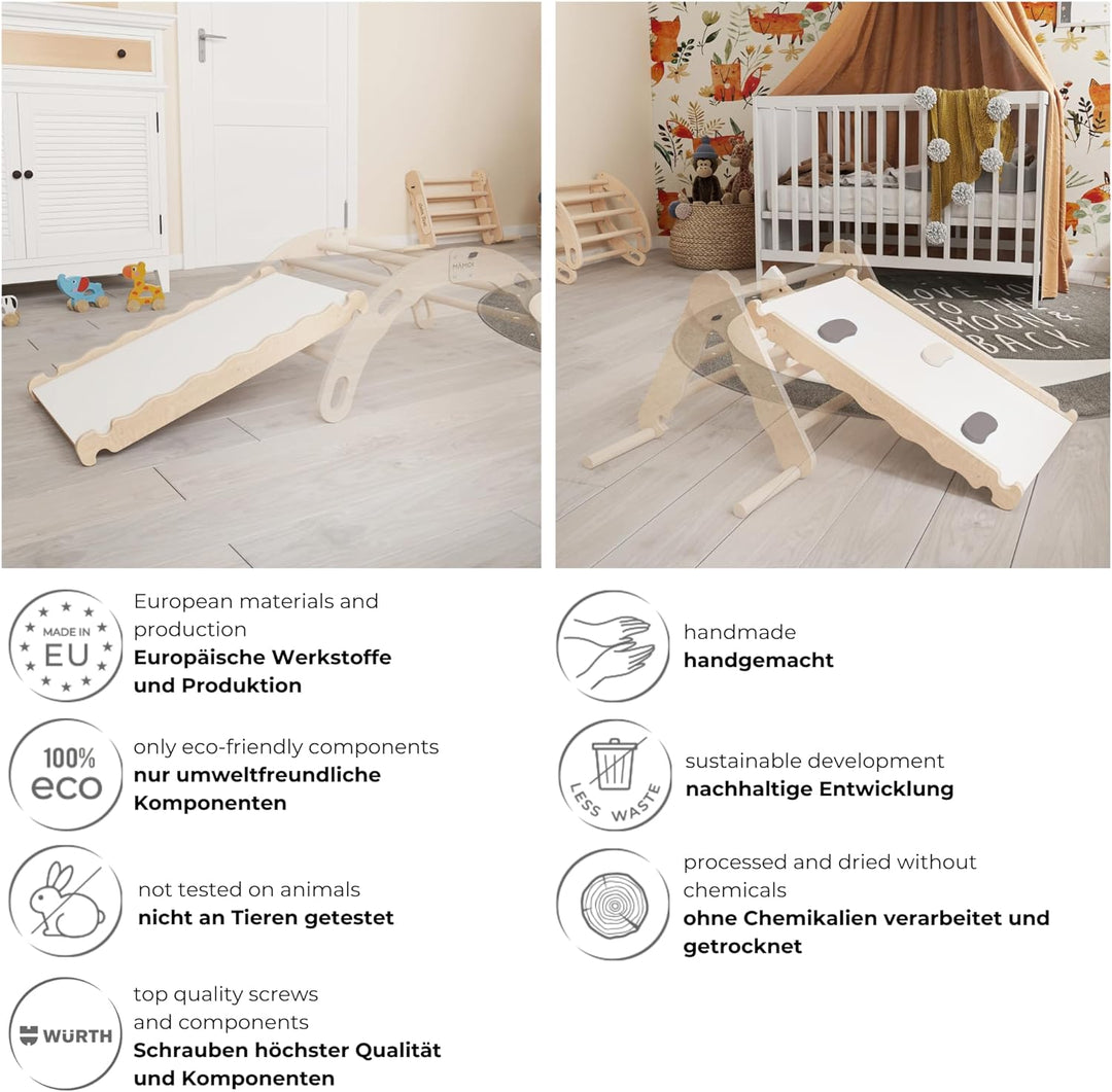 MAMOI® Rutsche Indoor, Rutschbrett für Klettergerüst, Kinderrutsche aus Holz für Kletterdreieck und