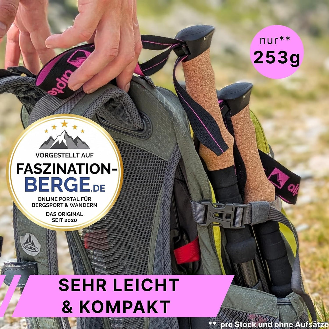 Alpteq® Wanderstöcke faltbar Carbon oder Aluminium mit Korkgriff | Bergsport Trekkingstöcke | Nordic