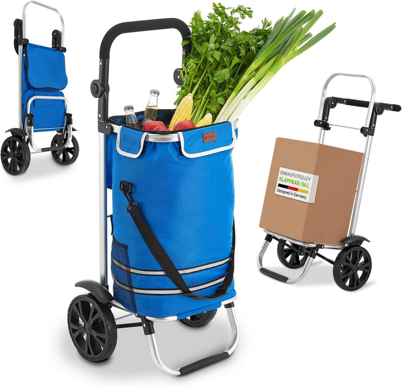 Juskys Einkaufstrolley 3in1 mit 2 Rollen für Shopping - 56 L Tasche abnehmbar - Trolley klappbar & m